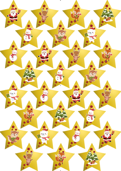 Oblaten Sternform in Goldoptik mit Weihnachtsmotiven
