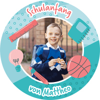 Tortenbild zur Einschulung Türkis Rund Tortenbild zur Einschulung Türkis Rund