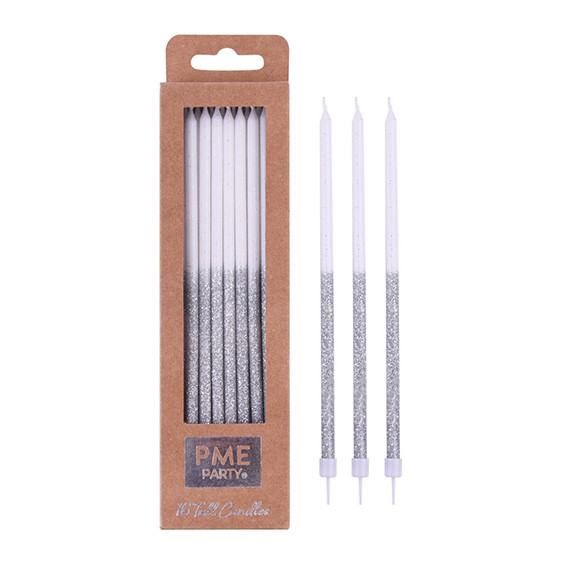 PME Extra Large Candles - Silver Glitter White
