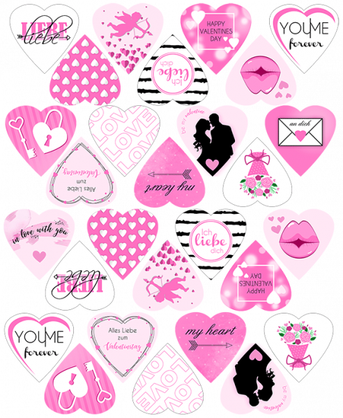 Bedruckte Oblaten Valentinstag Rosa - Herzform