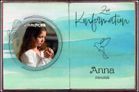 Tortenbild Konfirmation – Aquarell-Blau mit Foto & Taube Tortenbild Konfirmation – Aquarell-Blau mit Foto & Taube