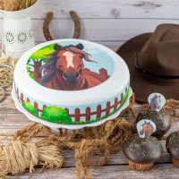 Torten-Dekor Set – Pferd | Essbares Set mit Tortenband, Tortenaufleger (20 cm) & 6 Einsteckoblaten Torten-Dekor Set – Pferd | Essbares Set mit Tortenband, Tortenaufleger (20 cm) & 6 Einsteckoblaten