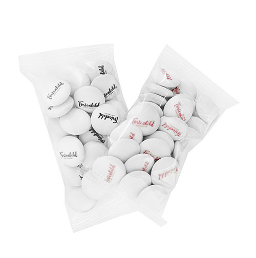 20 Chocolate Lentils with Logo in Flowpacks