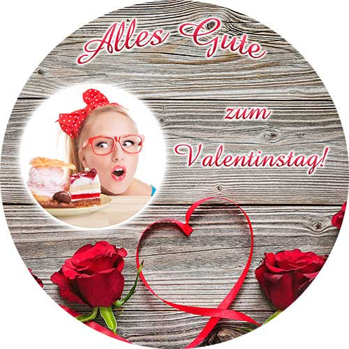 Tortenbild Valentinstag Rosen mit Holzhintergrund Rund