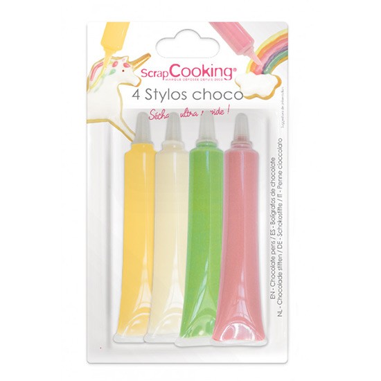 ScrapCooking 4 Schoko Stifte rosa grün gelb weiß 4X25g