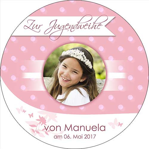 Picture Cake Topper Youth Consecrate motif Pink Round