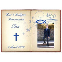 Tortenbild Kommunion - Konfirmation Buchbild 1 Blau Tortenbild Kommunion - Konfirmation Buchbild 1 Blau