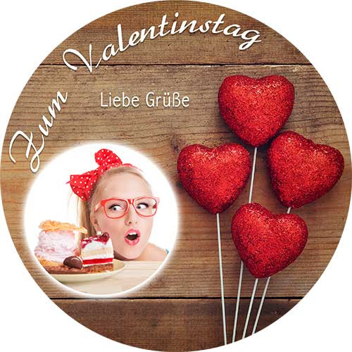 Tortenbild Valentinstag Herzen am Stiel Rund
