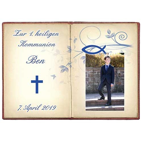Tortenbild Kommunion - Konfirmation Buchbild 1 Blau