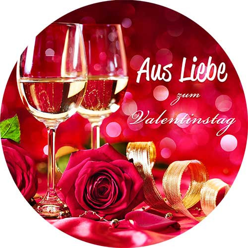 Picture Cake Topper Valentines Day Sparkling Wine glasses round