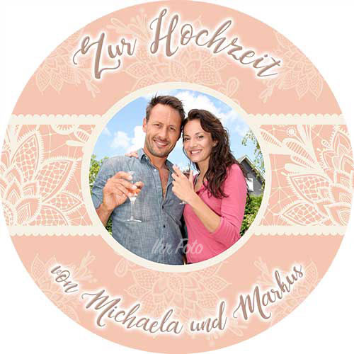 Picture Cake Topper Wedding Apricot Round