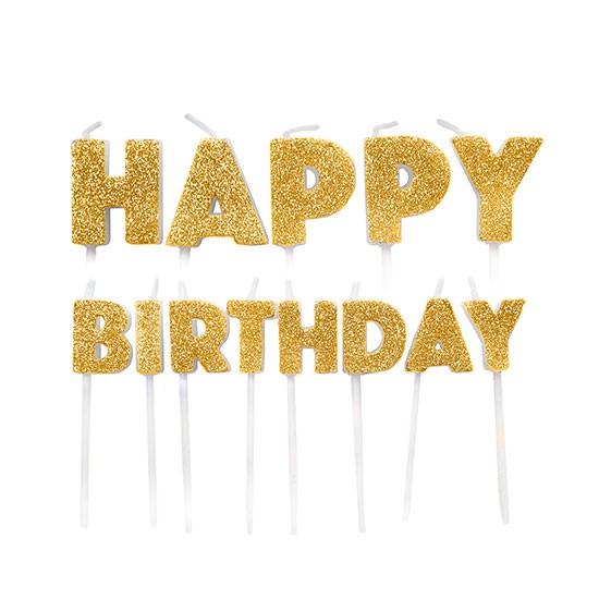 Happy Birthday Kerzen - Gold Glitter