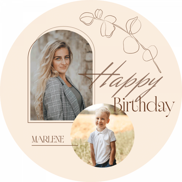 Tortenbild Happy Birthday - Modern Beige LineArt