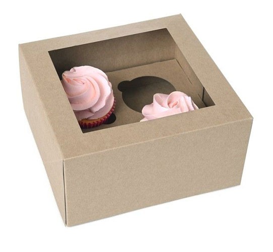 Kraftpapier 4er CupCake Boxen - 2 Stück