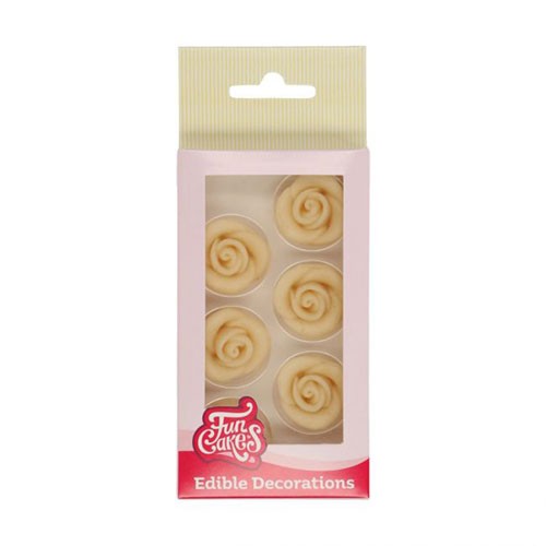 FunCakes - Marzipan Dekorationen - Weiße Rosen - Set 6-teilig