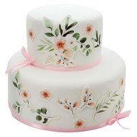 Fondant Kuchen-Tattoo - Watercolour Eucalyptus & Kirschblüte Fondant Kuchen-Tattoo - Watercolour Eucalyptus & Kirschblüte