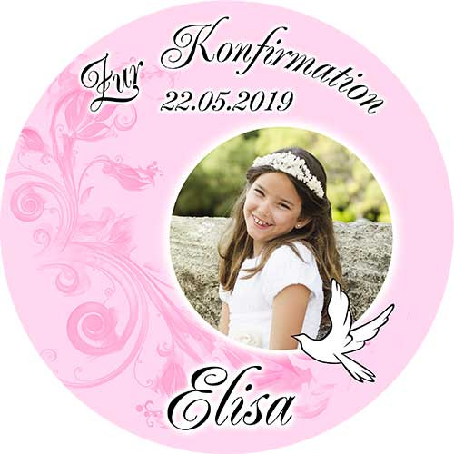 Tortenbild Kommunion - Konfirmation Rund Motiv Ornament Rosa