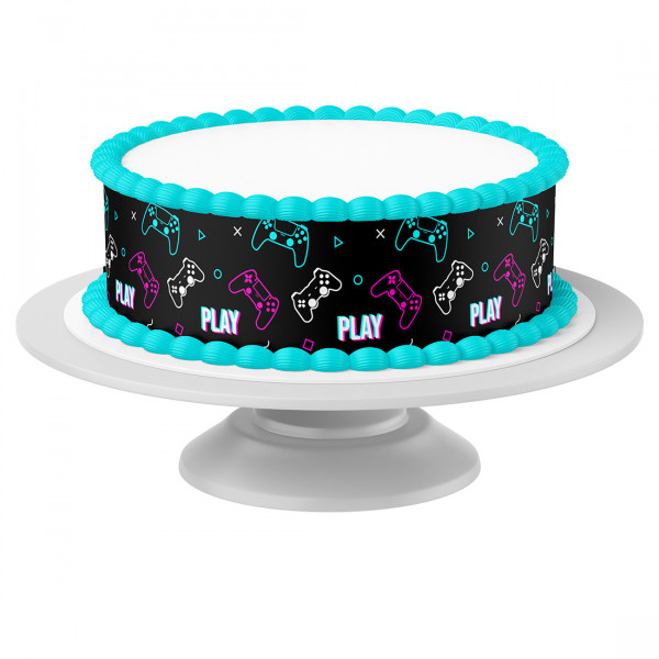 Tortenband Gaming Neon essbar - 4 Stück á 24cm x 5cm