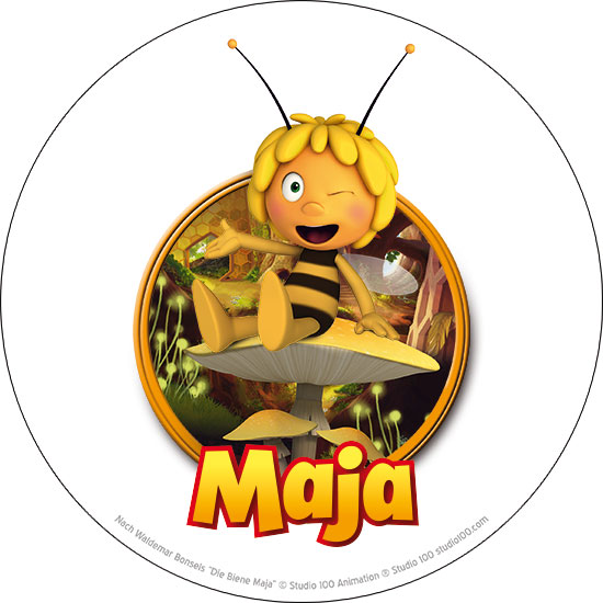 Tortenbild in Rund Biene Maja auf Pilz - verschiedenen Größen