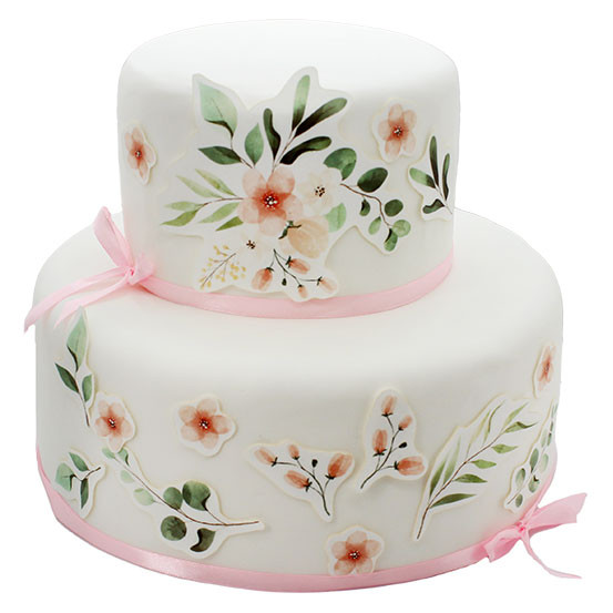 Fondant Kuchen-Tattoo - Watercolour Eucalyptus & Kirschblüte