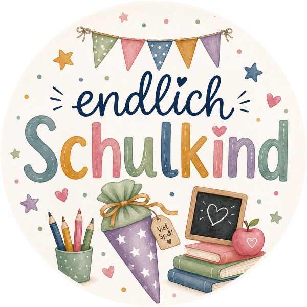 TortenBild Endlich Schulkind | Blaue oder Lila Zuckertüte | Einschulung