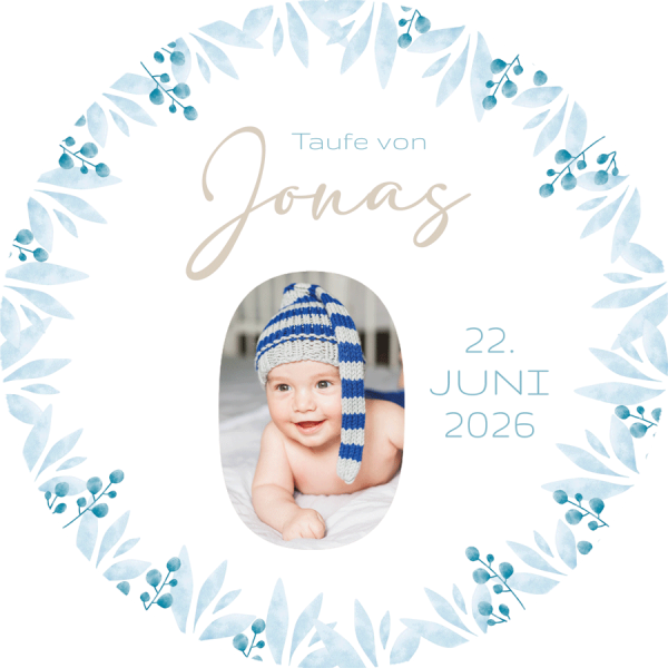 Tortenbild Taufe - Olivenblätter Blau
