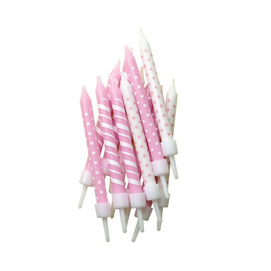 Polka-Dot & Candy-Cane-Streifen Kerzen Rosa & Weiß