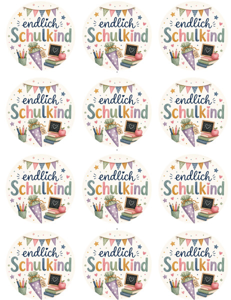 Oblaten Endlich Schulkind | Blaue oder Lila Zuckertüte | Einschulung