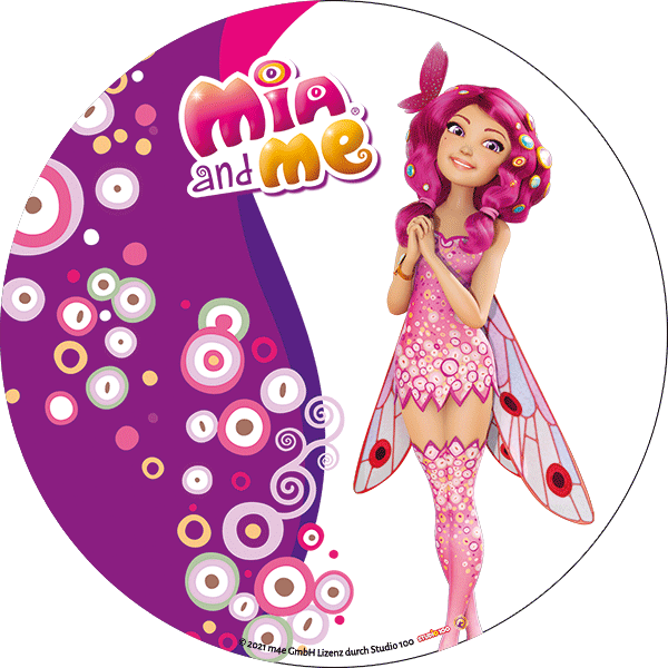 Tortenbild Mia and Me - Mia mit lila-weißem Hintergrund